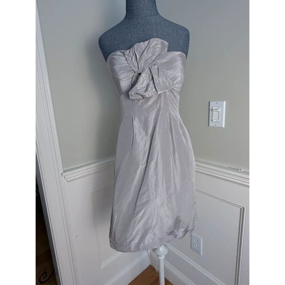 J.Crew 100% Silk Strapless Bow Cocktail Dress Size 0 Gray Silver